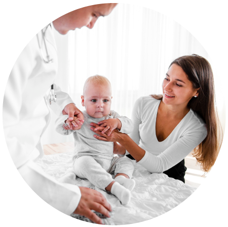 Imagen ilustrativa madre e hijo en consulta médica