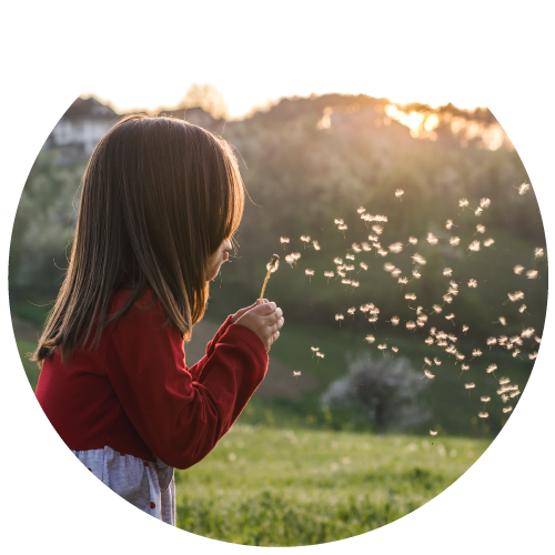 Imagen ilustrativa niña soplando una flor